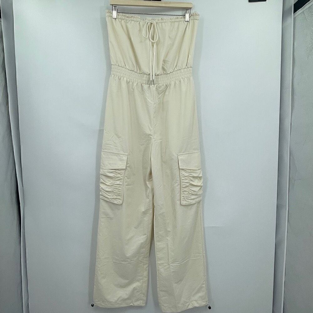 Skylar Rose Cream High Rise Strapless Cargo Corset Jumpsuit Medium NWT